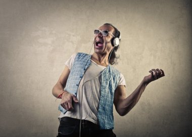 Funny man listening to music clipart