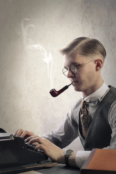 Man with typewriter — Stock Photo, Image