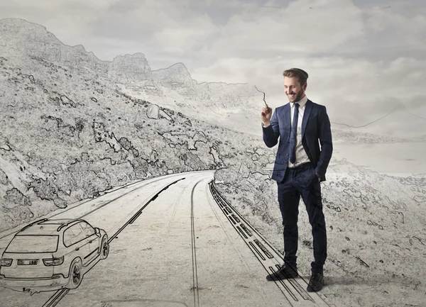 Ingeniero diseñando una carretera — Foto de Stock