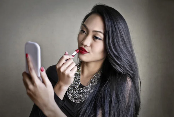 Woman with lipstick — Stock Photo, Image