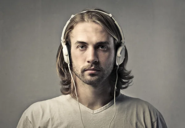 Man with headphones Stock Image