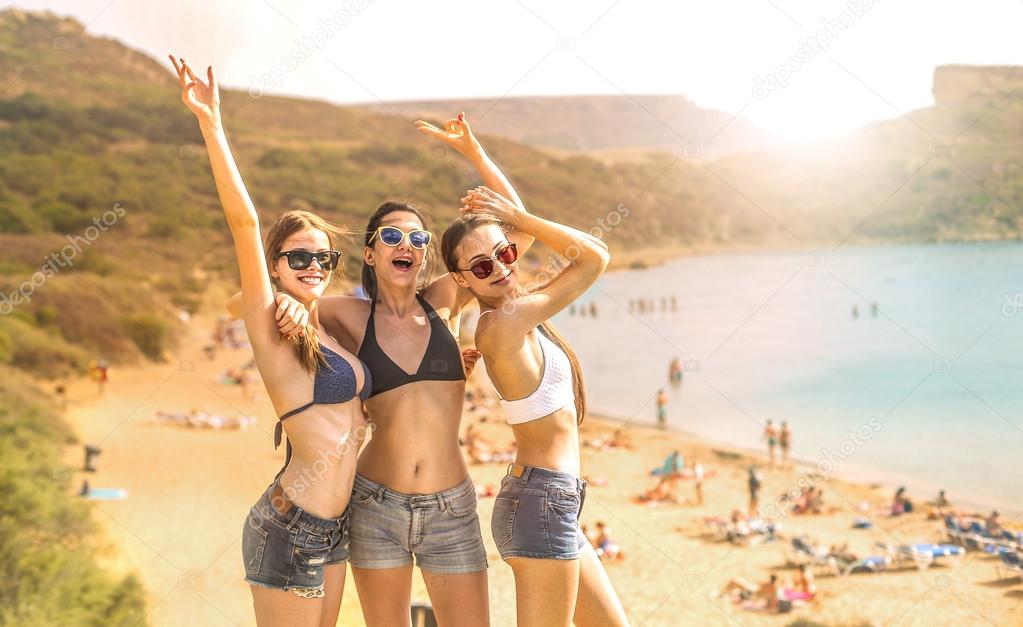 Happy girls at the beach