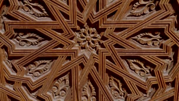 Closeup Moroccan Wooden Door Traditional Wood Carvings Moroccan Islamic Moorish — Stock Video