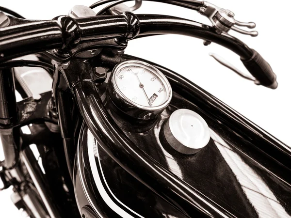 Detalle de motocicleta negra vintage — Foto de Stock