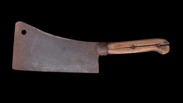 Een Geïsoleerde Old Fashioned Meat Cleaver Komt Naar Beneden Plotseling — Stockvideo