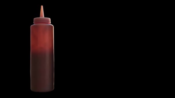 Elszigetelt Étterem Paradicsom Ketchup Szorítják Egy Fekete Háttér — Stock videók