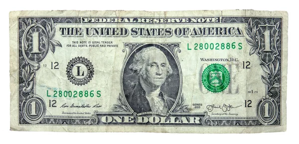 Grungy Old Creased Dollar Bill White Background — Stock Photo, Image