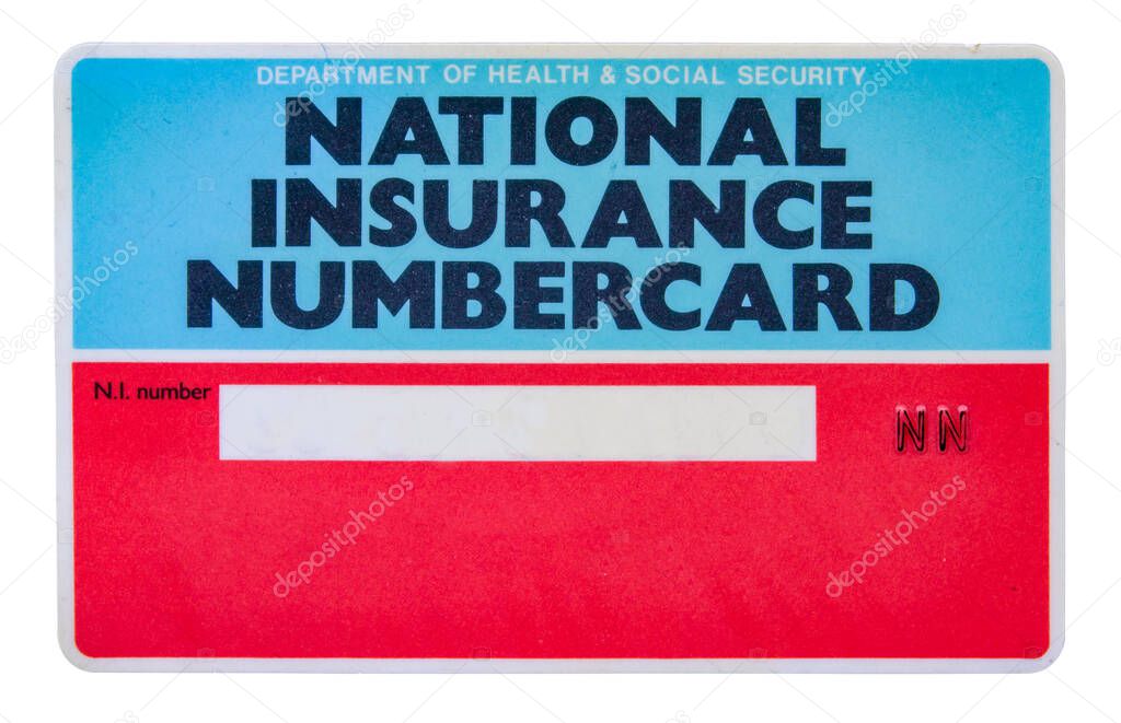 Isolated Grungy Old British National Insurance Card (Blank)