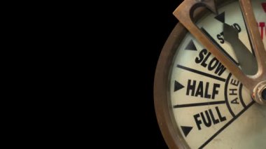 Vintage Brass Ship's Engine Order Telegraph Or Chadburn Being Set To Full Speed Ahead (Or Full Steam Ahead), Looping With Chroma Key And With Copy Space