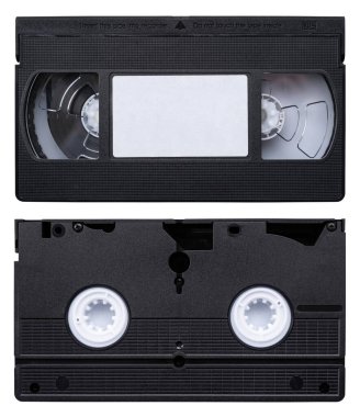 İzole edilmiş Önü ve Arkası Eski Video Kaset (VHS) Beyaz Arkaplanda