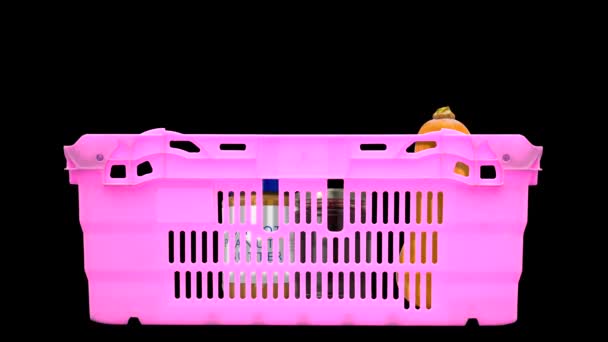 Looping Retail Video Groceries Being Packed Supermarket Delivery Crate — Stock Video