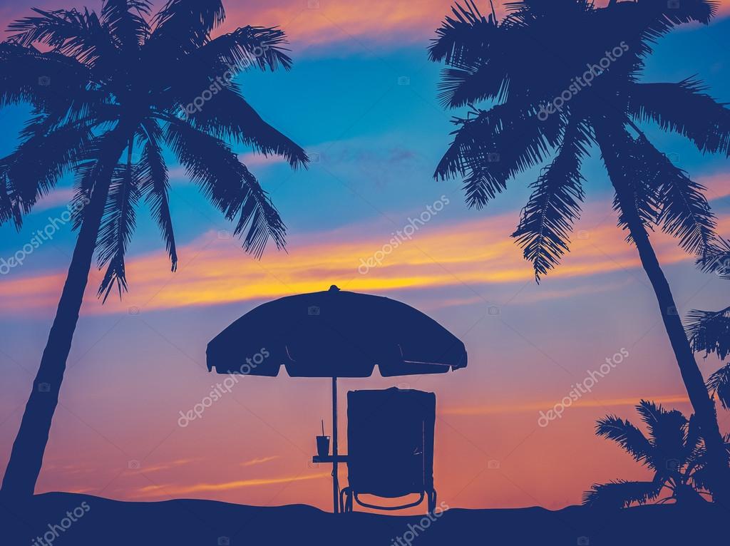 Retro Beach Umbrella Stock Photo Mrdoomits 55101383 Retro Filter Vintage Beach Umbrella And Chair With Palm Trees In Hawaii Photo By Mrdoomits