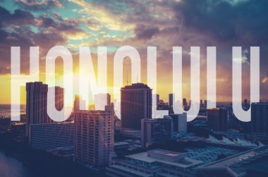 Metin ile Retro filtre uygulanmış Honolulu