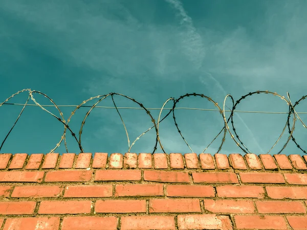Barbed Wire On A Brick Wall — Stock Photo, Image