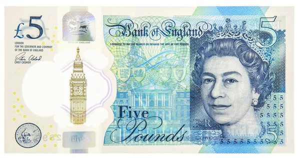 Nota de polímero Reino Unido de cinco libras — Foto de Stock