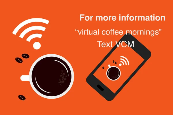 バーチャルコーヒー朝のベクトル記号は 編集可能なテキストを持つポスターやソーシャルメディアの投稿に使用することができます — ストックベクタ