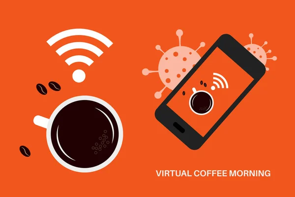 Virtual Coffee Morning Vector Sign Μπορεί Χρησιμοποιηθεί Για Poster Social — Διανυσματικό Αρχείο