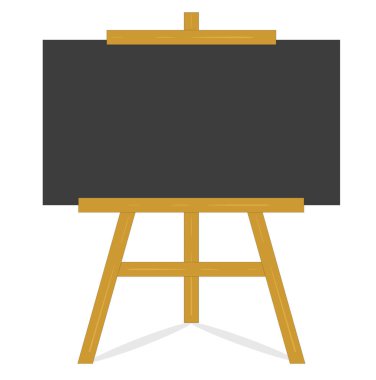 Tahta karatahta, beyaz arka planda izole edilmiş eski usul ahşap sehpada boş, temiz siyah karatahta. Vektör EPS 10 illüstrasyonu.