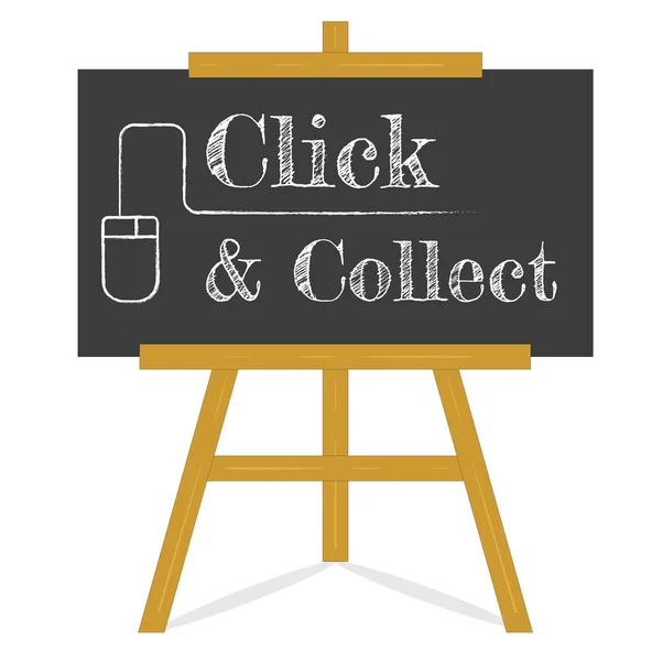 Click Collect Message Blackboard Wooden Easel Black Chalkboard Old Style — Stock Vector