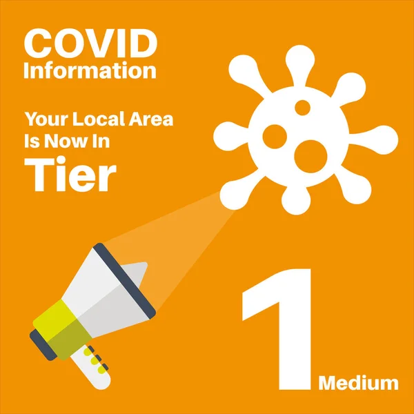 Covid Tier Lokal Lockdown Vektor Illustration Orange Bakgrund Med Megafon — Stock vektor