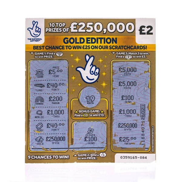 Ett Använt National Lottery 250 000 Guldutgåva Scratchcard Vit Bakgrund — Stockfoto