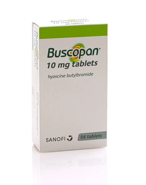 Swindon Januar 2021 Packung Buscopan 10Mg Tabletten Auf Weißem Hintergrund — Stockfoto