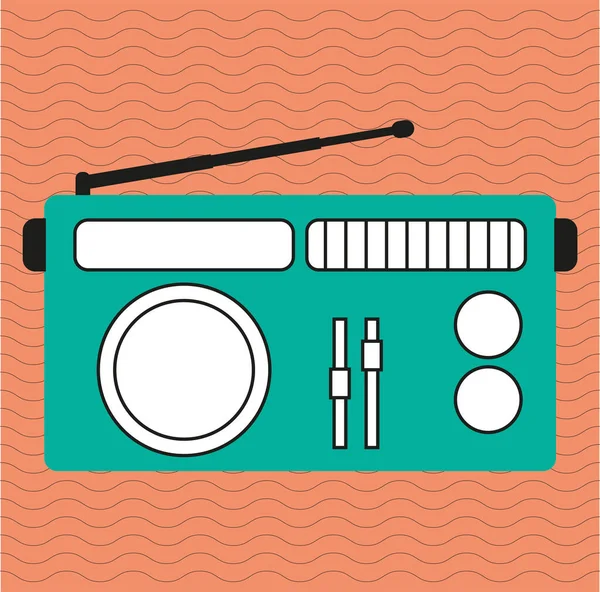 Retro Radio Vektor Illustration Med Radiovågor Bakgrund — Stock vektor