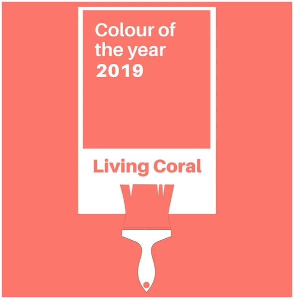 Living Coral Trending Colour Year 2020 Color Card Paint Brush — Stock Vector