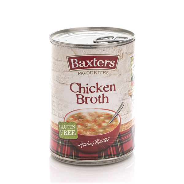 Swindon Febuary 2021 Tin Baxters Chicken Broth Soup White Background — Stock Photo, Image