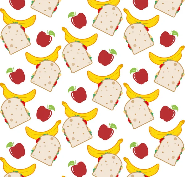 Pomme Banane Sandwich Motif Vectoriel Sans Couture — Image vectorielle