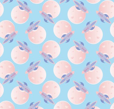 Ay uçuşlu uzay roketi pastel renklerde pürüzsüz desen