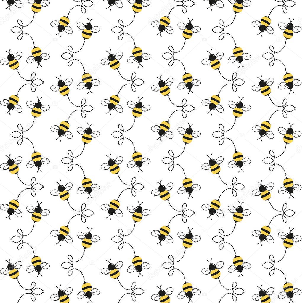 Buzzy Bee Seamless repeating vector pattern on a white background