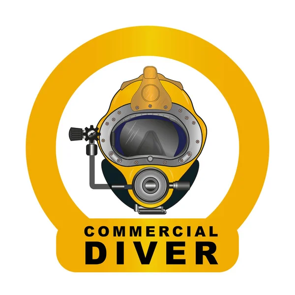 Yellow Diving Helmet Vector Drawing Commercial Diver — Stock Vector