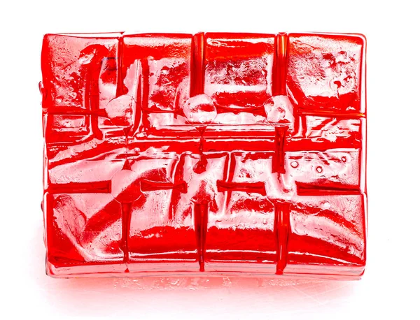 Block Cubes Red Strawberry Jelly White Background — Fotografia de Stock