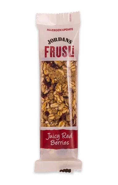 Swindon May 2021 Jordans Juicy Red Berries Frusli Bar White — Stock Photo, Image