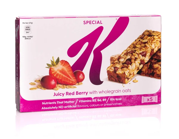 Kelloggs Special Juicy Red Berry Teljes Kiőrlésű Zabfehérje Szeletek Fehér — Stock Fotó