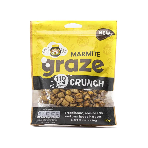 2021年9月24日 由Graze Com提供的Marmite Graze Crunch 提供给你的门或工作场所的重新包装的健康小吃 — 图库照片