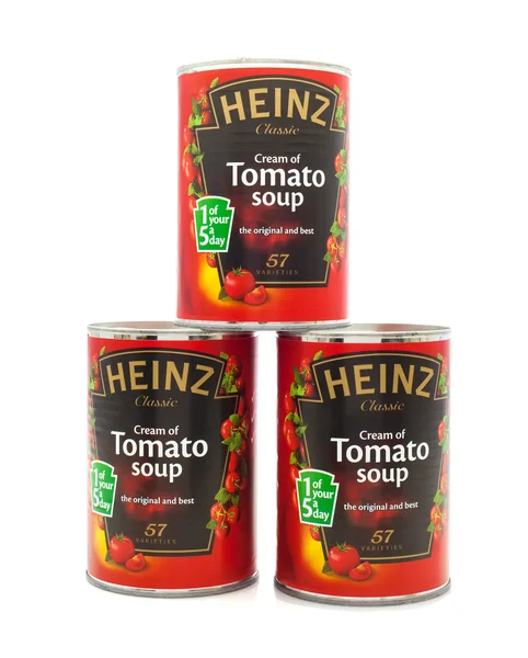 Tre zuppa di pomodoro Heinz — Foto Stock