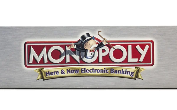 Outside of box showing the logo of Monopoly — Stock Photo, Image