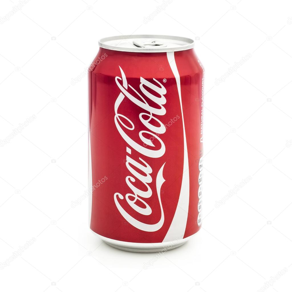 SWINDON, UK - JANUARY 15, 2015:Classic Coca-Cola Can on White Background.