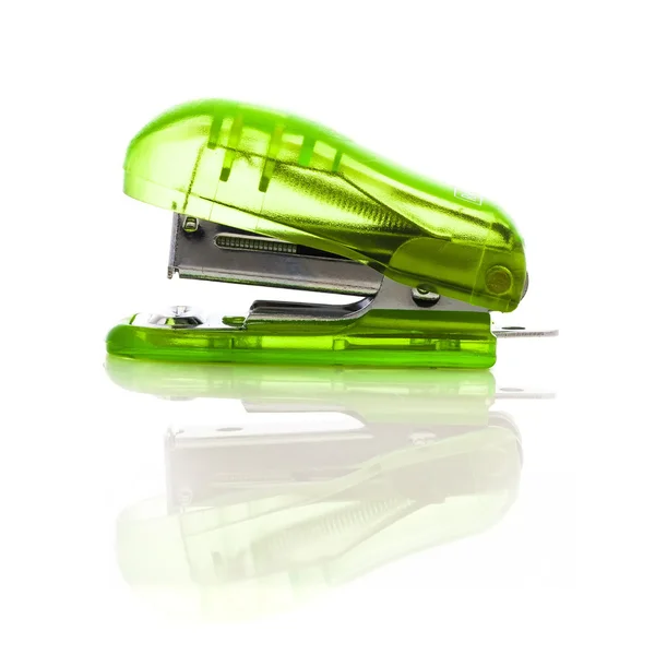 Green Stapler on a White Background — Stock Photo, Image