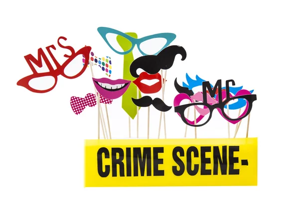 Photo Booth Props on a White Background with Crime Scene Tape — Stock Photo, Image