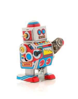 Beyaz bir arka plan üzerinde Retro Robot
