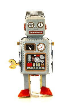 Beyaz bir arka plan üzerinde Retro teneke Robot