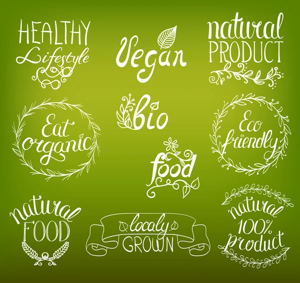 Organique, végétalien, aliments naturels signe écrit à la main fond avec r — Image vectorielle