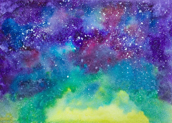 Galaxy espaço cósmico pintado à mão aquarela textura horizontal b — Fotografia de Stock