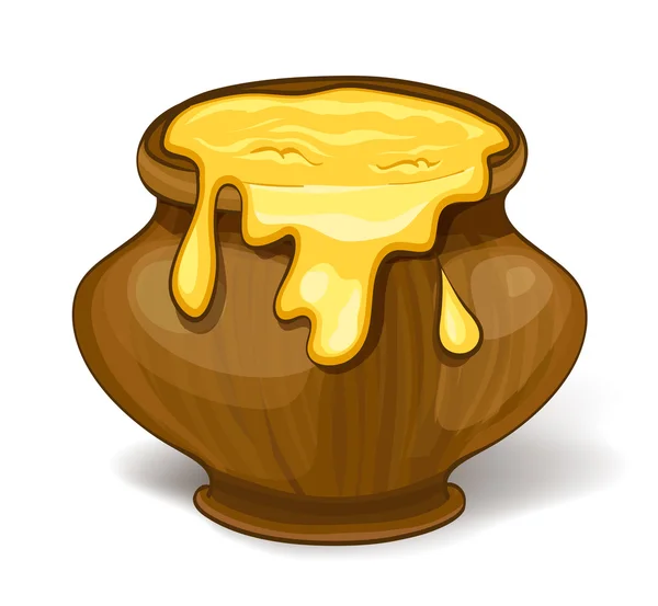 Vaso di miele cartone animato su bianco. illustrazione vettoriale — Vettoriale Stock