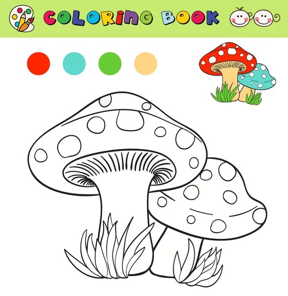 Modelo de página de livro para colorir com cogumelos na grama — Vetor de Stock