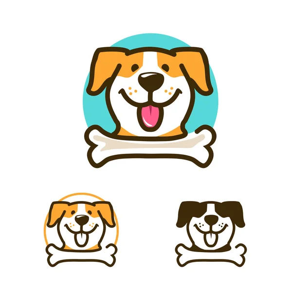 Perro Con Boca Abierta Lengua Hueso Línea Arte Logotipo Vector — Vector de stock