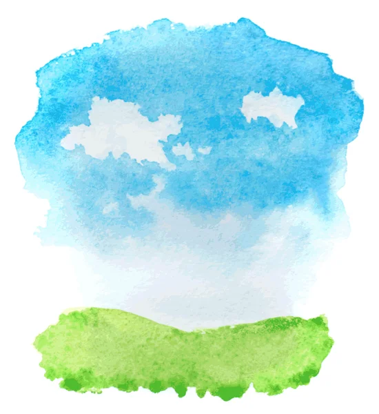 Abstracte aquarel landschap met gras en wolken — Stockvector